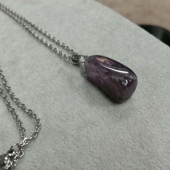 Amethyst Necklace Natural Gemstone Crystal Pendant Stainless-Steel Chain Purple - Picture 11 of 17